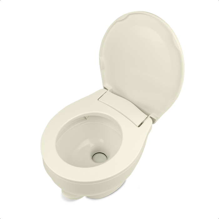 Parchment Thetford Aqua-Magic VI Low RV Toilet - Bottom Angle | United RV Parts