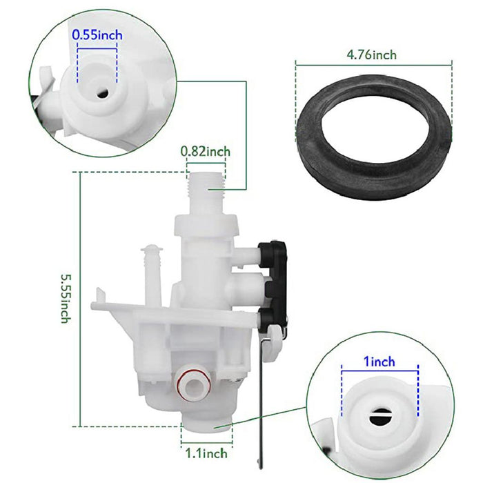 Thetford 31705 Toilet Valve Dimensions Diagram with Rubber Seal Specifications | United RV Parts