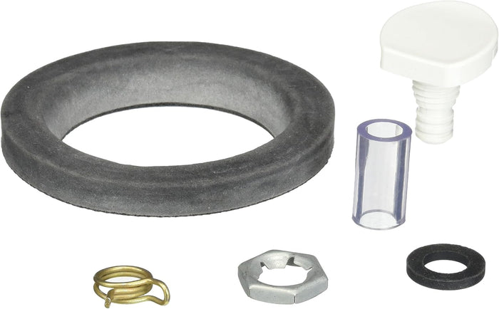 Thetford 34127 Flush Nozzle Kit Components - Flat Lay with Gasket, Clamp, Nut & Nozzle | United RV Parts