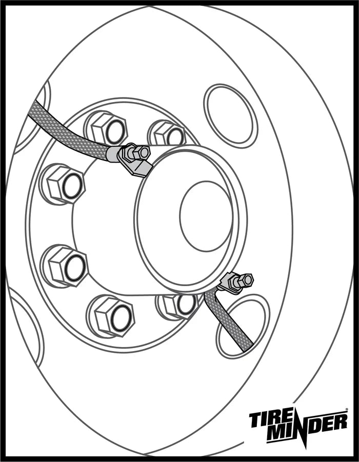 TireMinder Braided Steel Valve Extender Hub-Mounted on Dually Wheel - Installation Diagram | United RV Parts