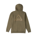 Olive green Roark Tri Camp Hoodie with triangle logo graphic on back, shown from rear view on white background