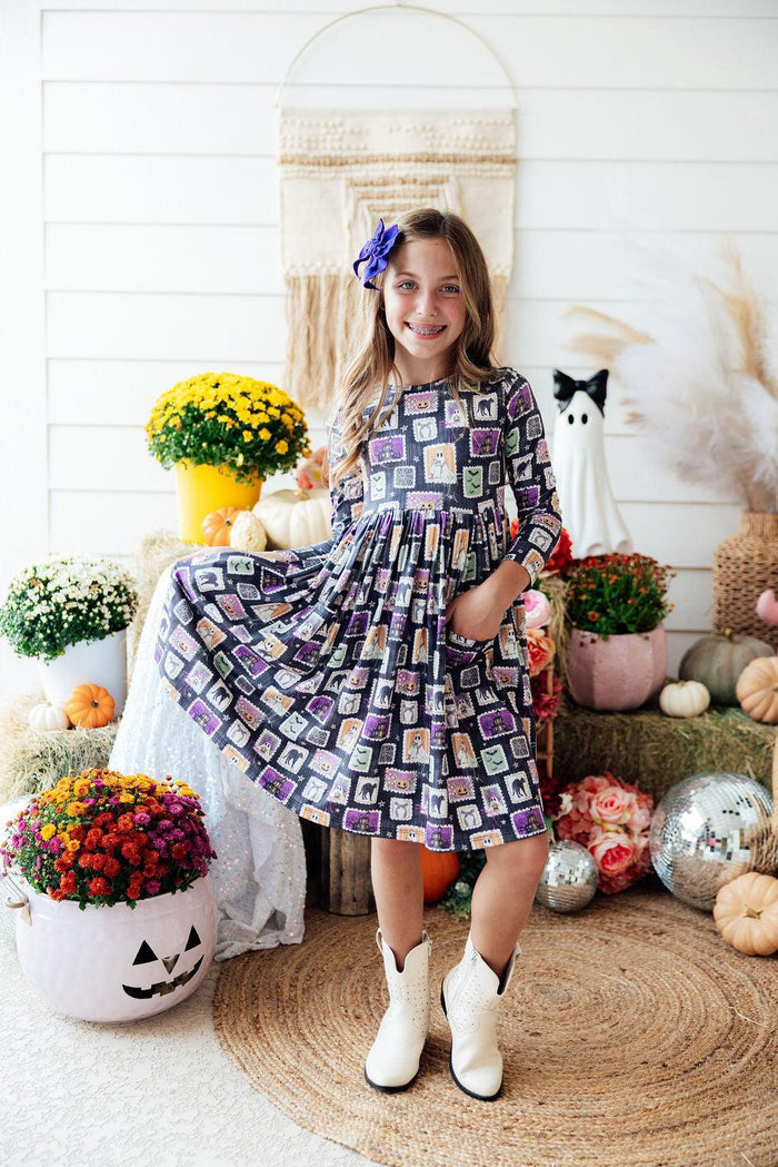 Trick or Treat L/S Pocket Twirl Dress-Mila & Rose ®