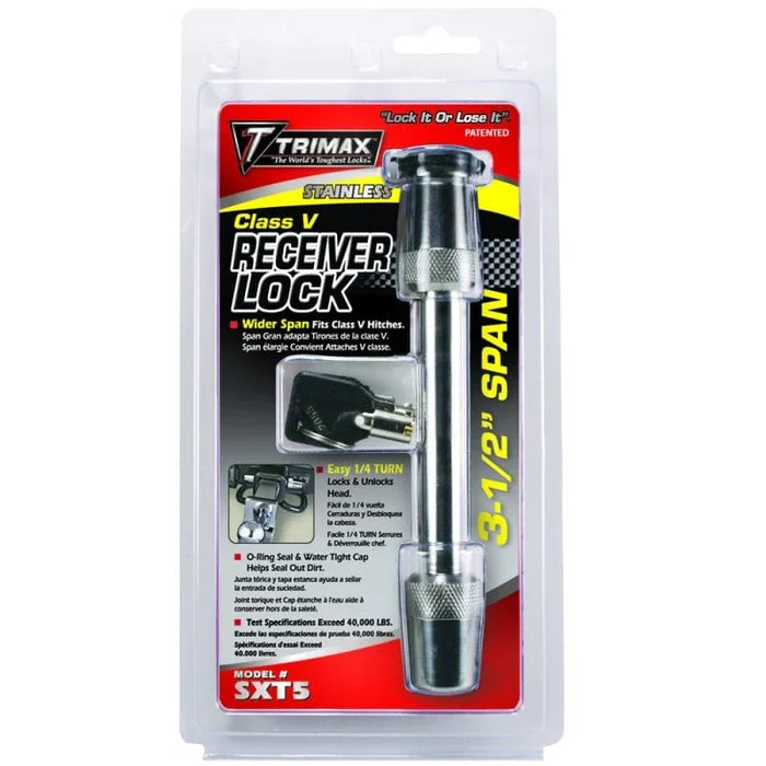 Trimax SXT5 Stainless Steel Receiver Lock Retail Package - Front View | United RV Parts