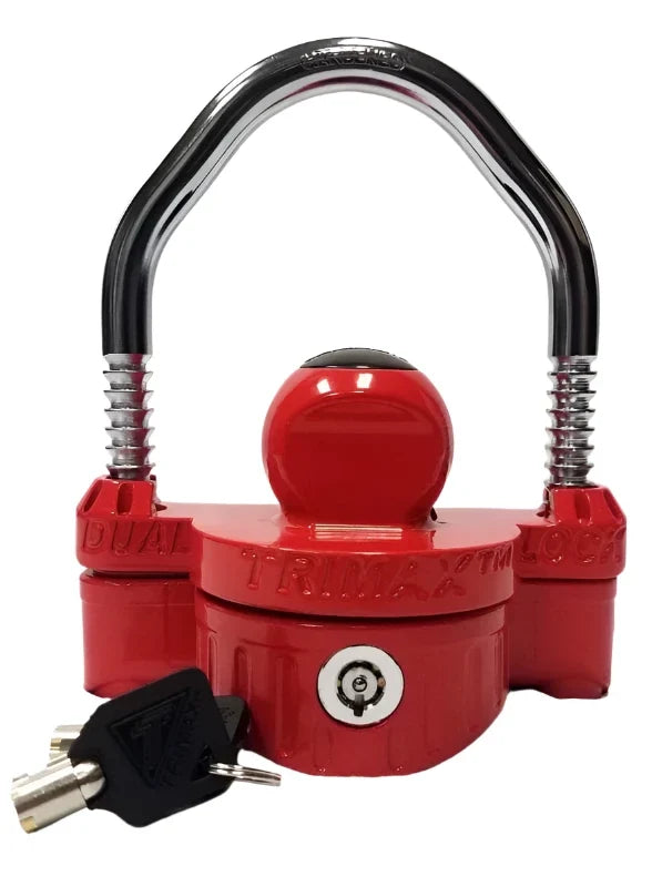 Red Steel Trimax UMAX25 Trailer Coupler Lock Open with Keys - Front Detail | United RV Parts