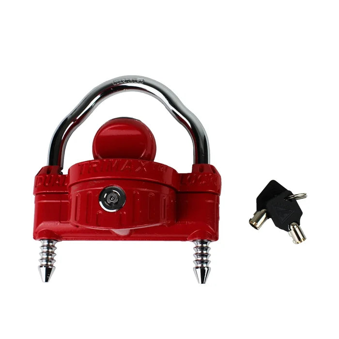 Red Steel Trimax UMAX25 Universal Trailer Coupler Lock with Keys - Side View | United RV Parts