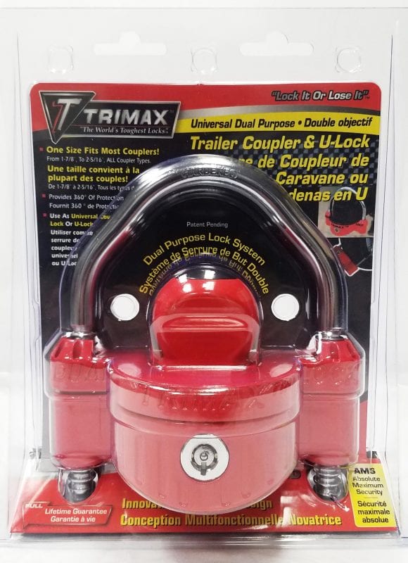 Trimax UMAX25 Universal Trailer Coupler Lock Retail Package - Front View | United RV Parts