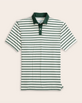 A cream and green striped short sleeve polo shirt