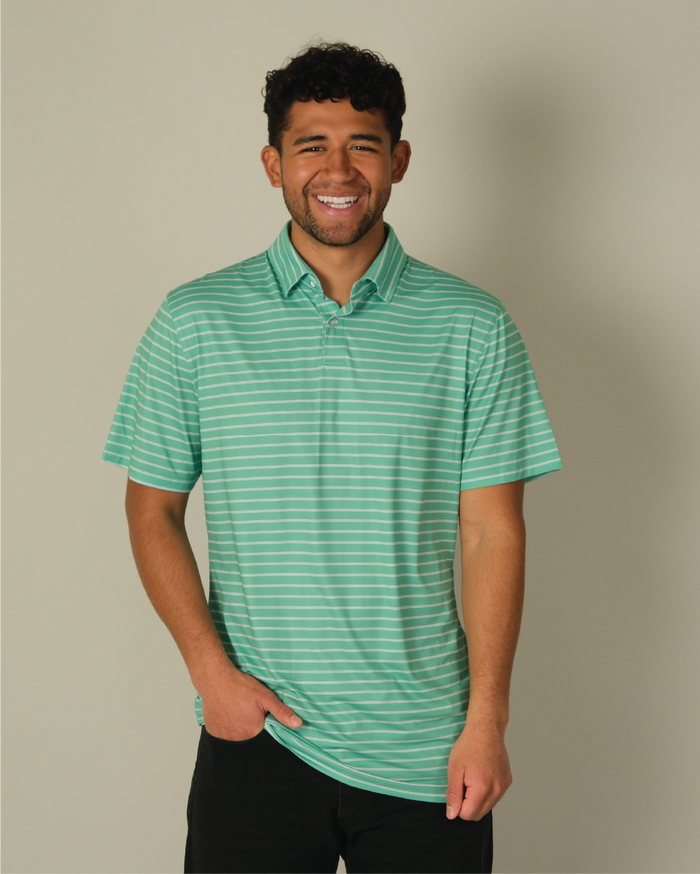 Tropic Polo - Mint Green w/ White Stripes