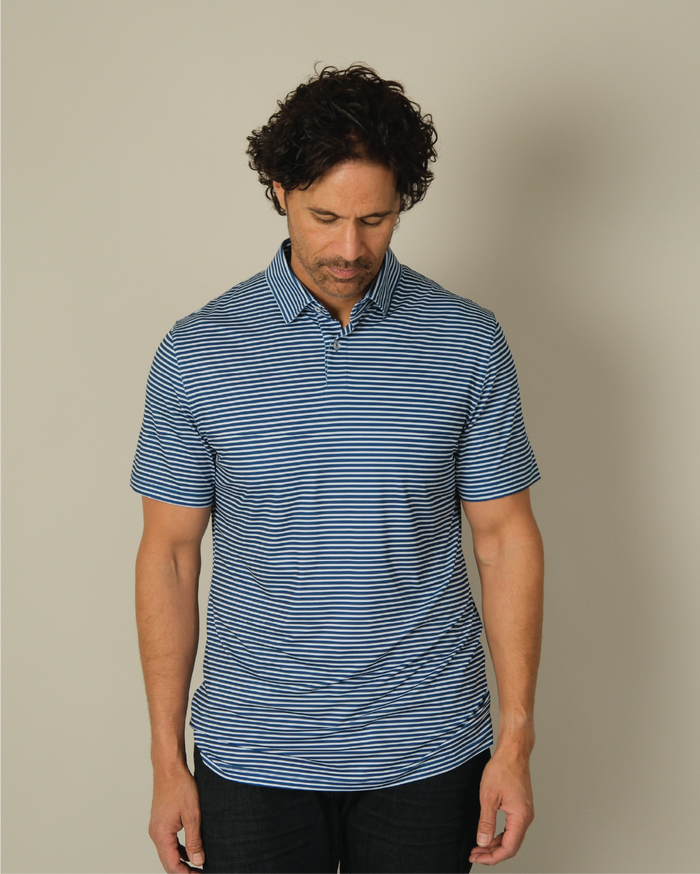 Tropic Polo - Navy w/ Light Blue and White Stripes