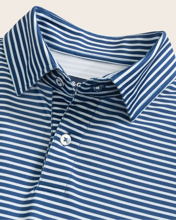 Tropic Polo - Navy w/ Light Blue and White Stripes