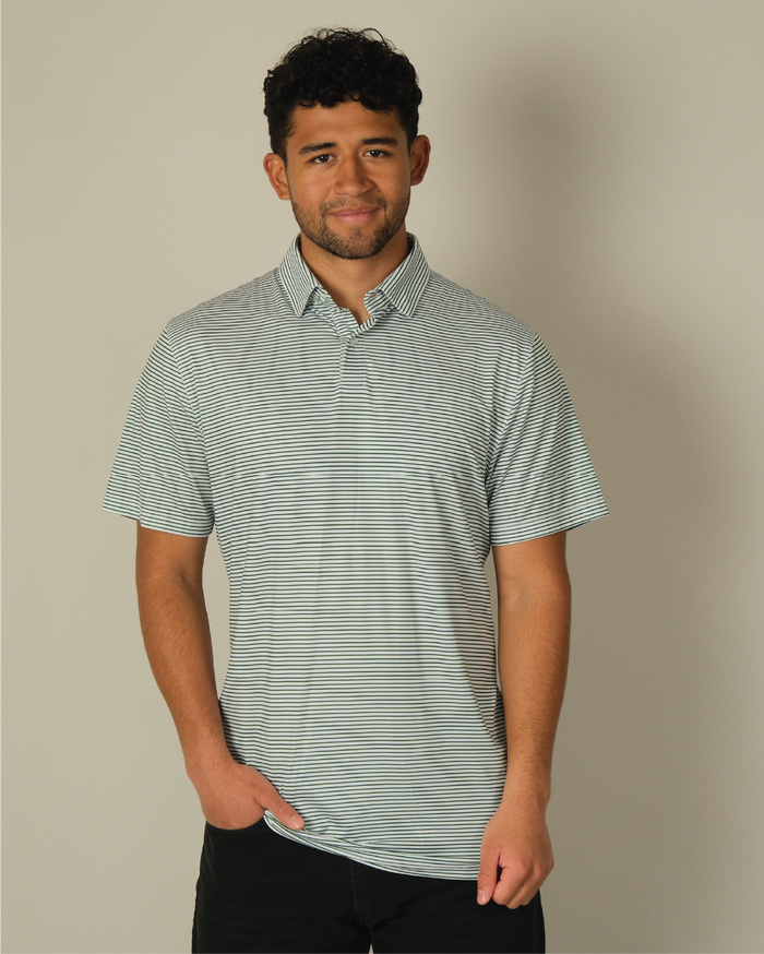 Tropic Polo - White and Green Stripes