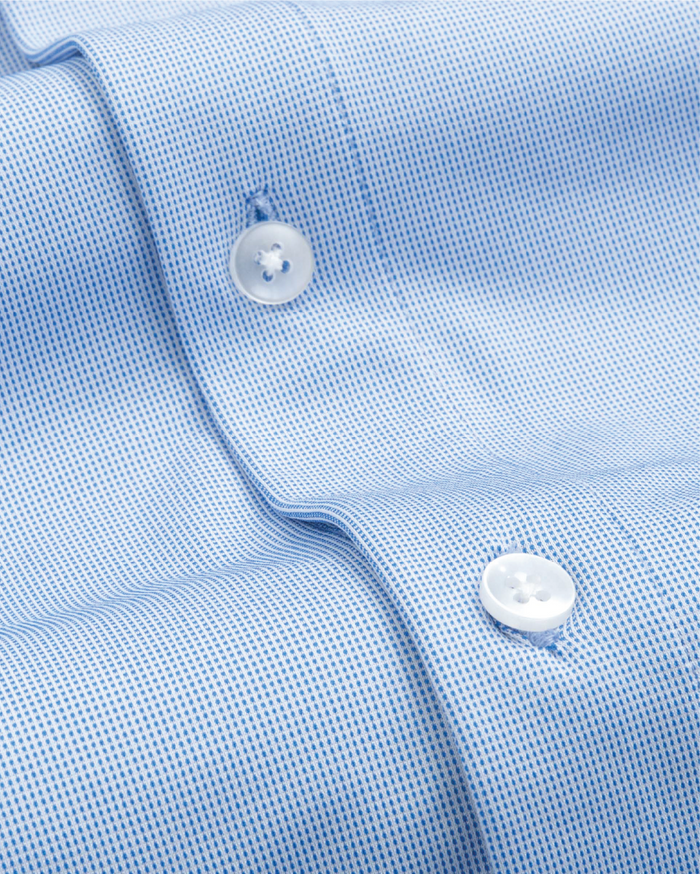 Close up of french blue shirt, showing texture