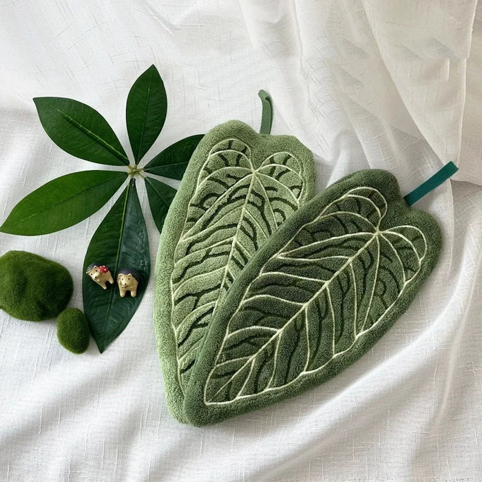 Tropical Leaf Design Hand Towel with Hanging Loop