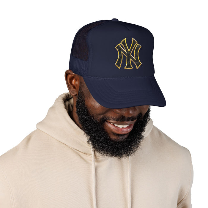 Trucker Hat — Black Foam Cap with Gold Embroidered NY Logo