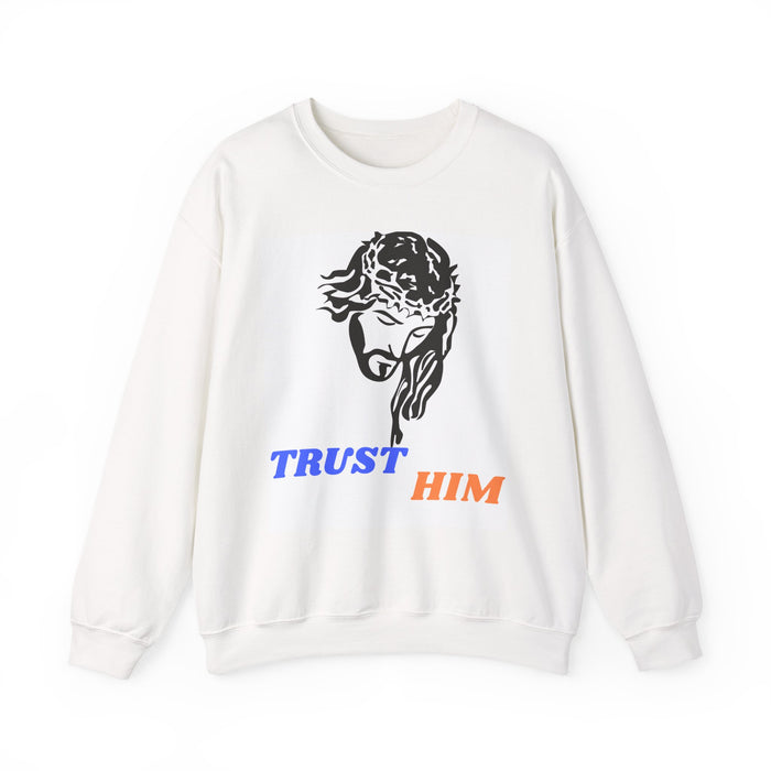 Trust Him Crewneck Sweatshirt — Jesus Head Graphic Faith Pullover