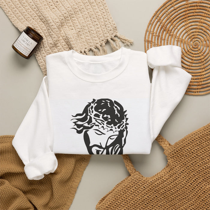 Trust Him Crewneck Sweatshirt — Jesus Head Graphic Faith Pullover