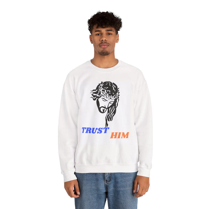Trust Him Crewneck Sweatshirt — Jesus Head Graphic Faith Pullover