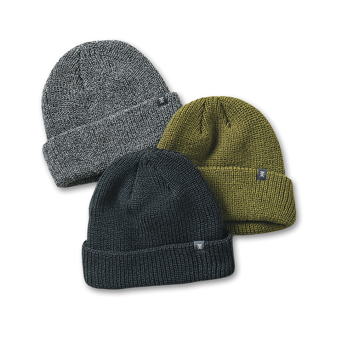 Warm knit beanie in earthy tones, perfect for Roark's outdoor and adventure enthusiasts.