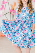 Twirling in Teal 3/4 Sleeve Pocket Twirl Dress-Mila & Rose ®