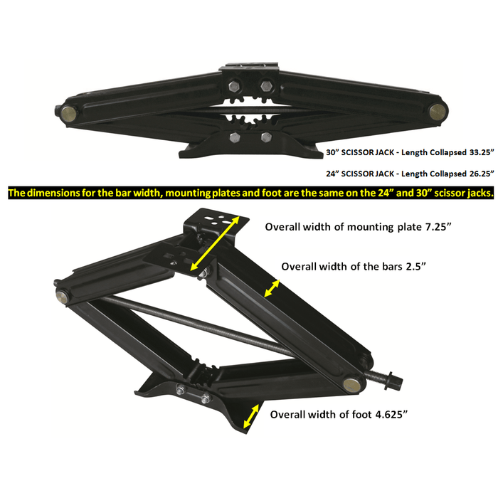 Ultra-Fab RV Scissor Jack Dimensions Diagram - Collapsed & Extended Views | United RV Parts