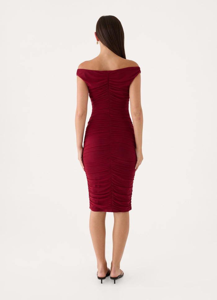 Valcera Ruched Midi Dress - Maroon