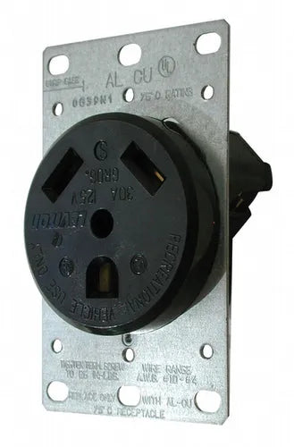 Black Valterra 30A Dead Front RV Receptacle DG30VP - Front View | United RV Parts