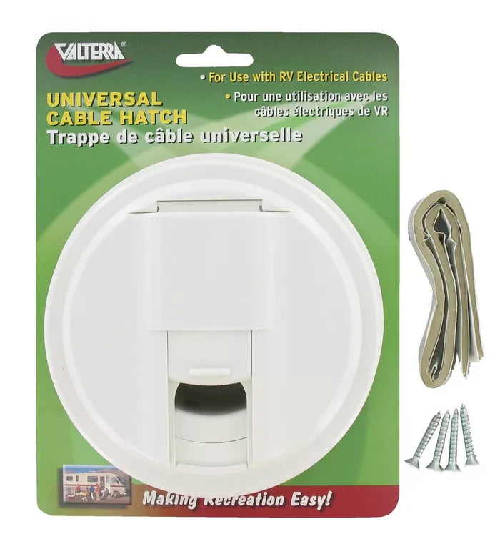 White ABS Universal Round Cable Hatch A10-2130VP in Retail Packaging with Screws | United RV Parts