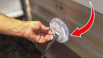 White Valterra Round RV Cable Hatch Installed on RV Exterior - In-Use Detail | United RV Parts