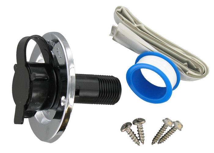 Chrome Die Cast RV City Water Inlet 2-3/4 MPT with Screws and Tape - Kit Contents | United RV Parts