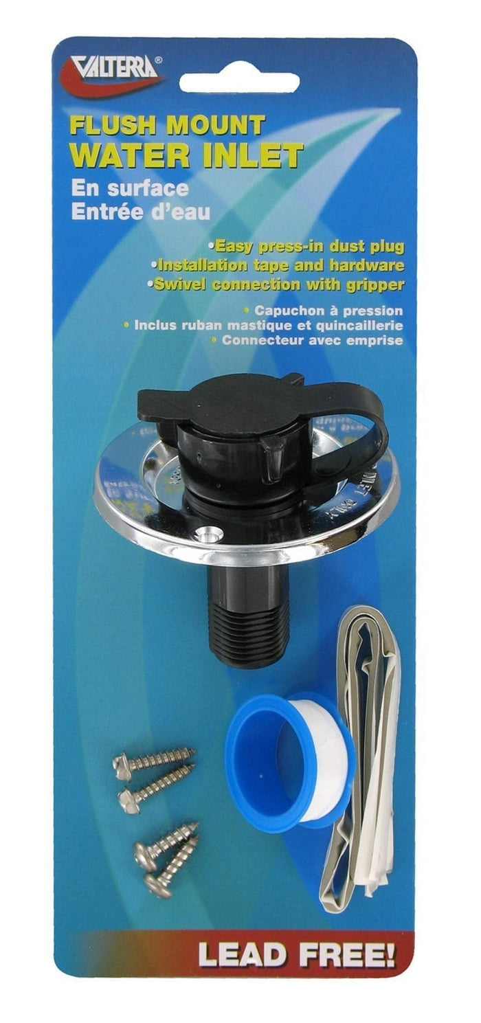 Valterra Chrome Flush Mount RV Water Inlet A01-0165VP - Retail Packaging Front | United RV Parts
