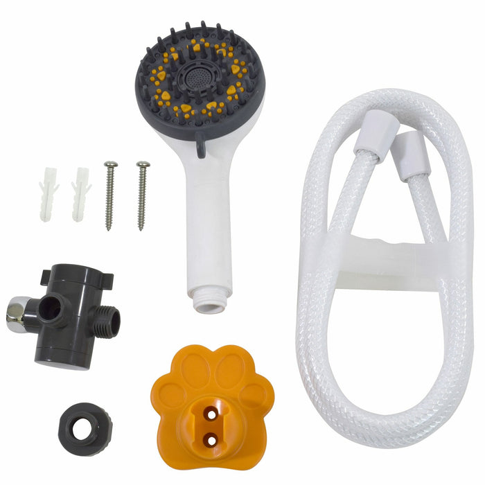 Valterra PF276210 Pet Shower Head Complete Kit - Flat Lay with Hose, Diverter, Paw Bracket and Hardware | United RV Parts