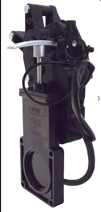 Black Valterra E1001NEVP Electric Waste Valve - Side Profile View | United RV Parts