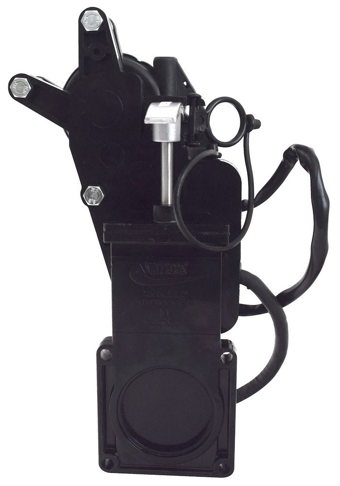 Black Valterra Electric RV Waste Valve - Back View with Mounting Hardware | United RV Parts