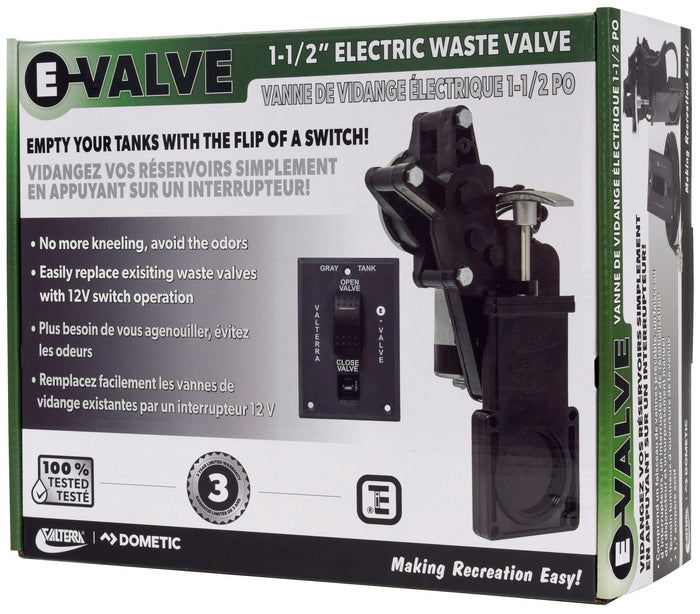 Valterra E-Valve 1.5 Inch Electric Waste Valve - Package Side View | United RV Parts