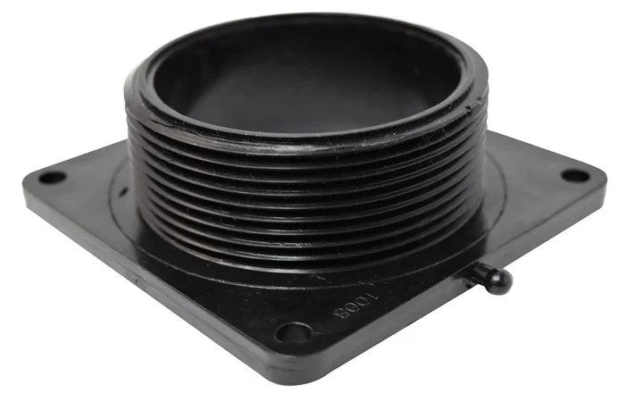 Black ABS Valterra T1008 3-Inch Flanged Valve Fitting - Angled Top View | United RV Parts