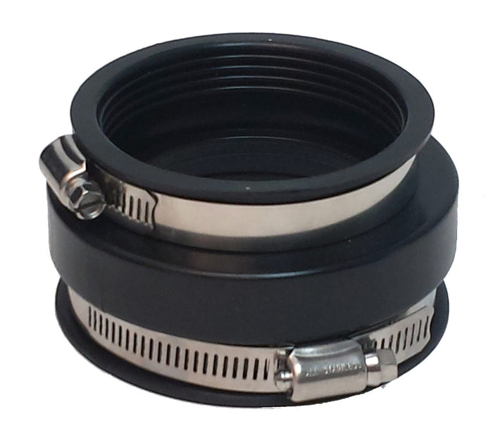 Black Rubber Flexible Reducer Coupler with Stainless Clamps - Angle View | United RV Parts