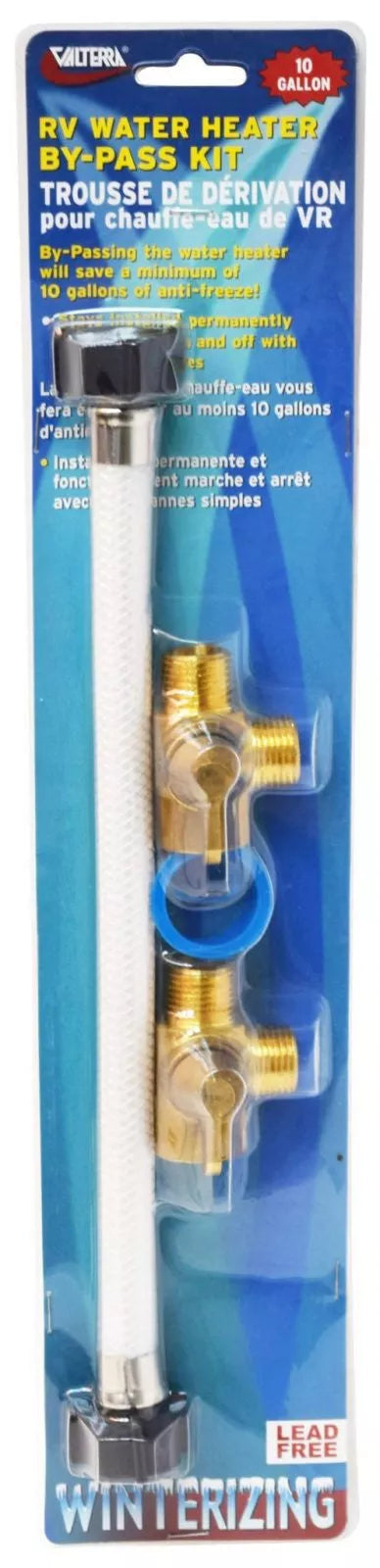 Valterra 10 Gallon RV Water Heater By-Pass Kit with Brass Valves and Hose - Front View | United RV Parts