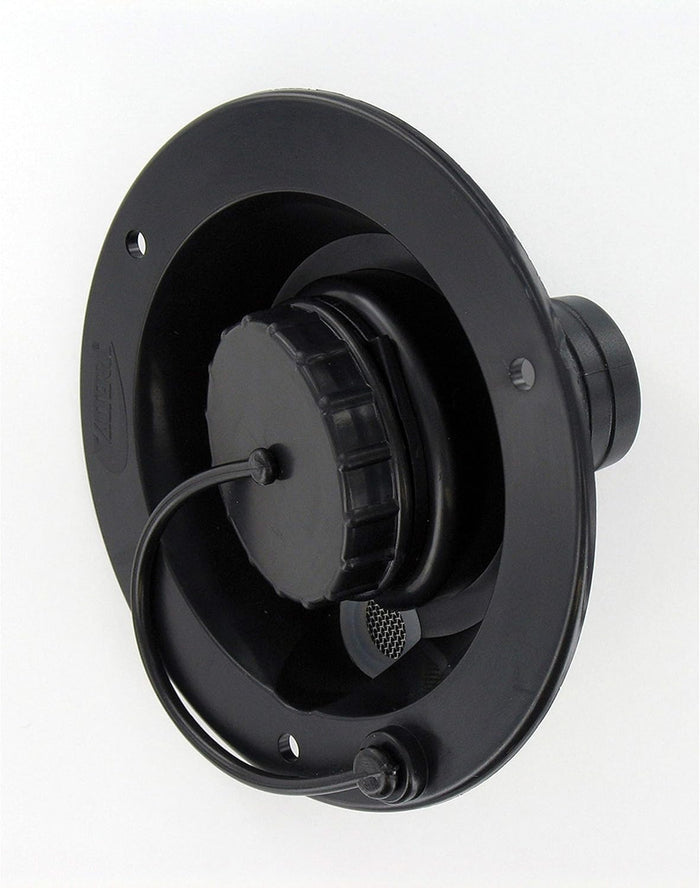 Black Plastic RV Gravity Fill Fresh Water Inlet - Front Angle Detail | United RV Parts