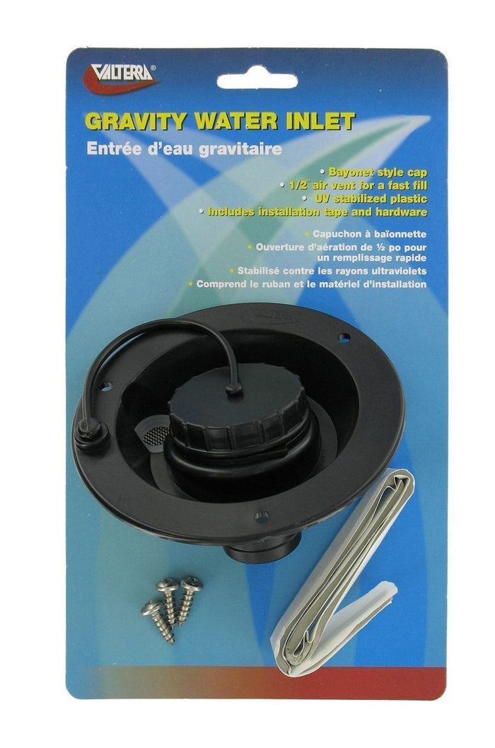 Valterra A01-2003BKVP Black RV Gravity Water Inlet - Retail Packaging with Hardware | United RV Parts