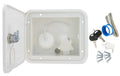 White Plastic RV Water Inlet Hatch Open - Interior View with Hardware Kit A01-2004VP | United RV Parts