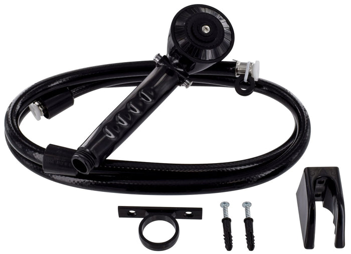 Black Valterra RV Handheld Shower Kit with 60-Inch Hose and Mounting Hardware - Full Kit View | United RV Parts