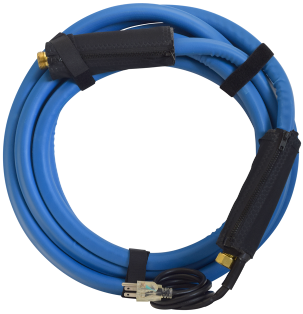 Blue Valterra Heated Fresh Water Hose with Black Insulation Wraps - Coiled View | United RV Parts