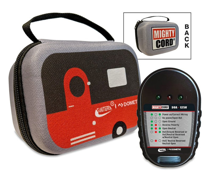 Valterra Mighty Cord 30A RV Circuit Tester with Grey RV-Print Carrying Case - Contents View | United RV Parts