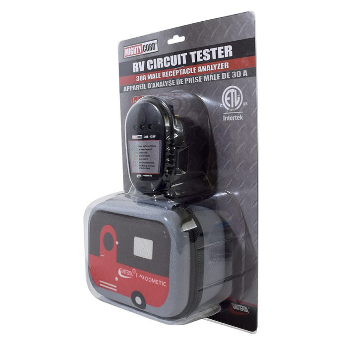 Valterra Mighty Cord 30 Amp RV Circuit Tester A10-30CTVP - Retail Packaging Angle View | United RV Parts