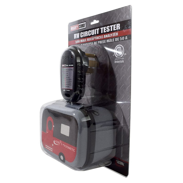 Valterra Mighty Cord 50 Amp RV Circuit Tester A10-50CTVP retail package - Side Angle | United RV Parts