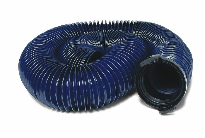 Blue Vinyl 20-Foot RV Sewer Hose Coiled with Straight Adapter - Top Angle | United RV Parts