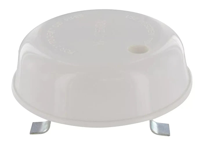 White Plastic RV Plumbing Vent Cap with Metal Clips - Top Angle View | United RV Parts