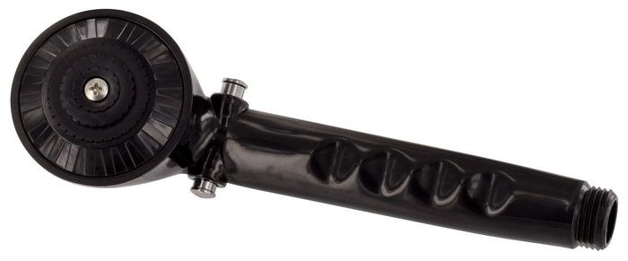 Black Plastic Handheld RV Shower Head with Trickle Switch - Side View | United RV Parts