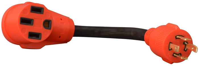 Orange Valterra RV Generator Adapter A10-G30450VP 30A to 50A Dogbone - Side View | United RV Parts