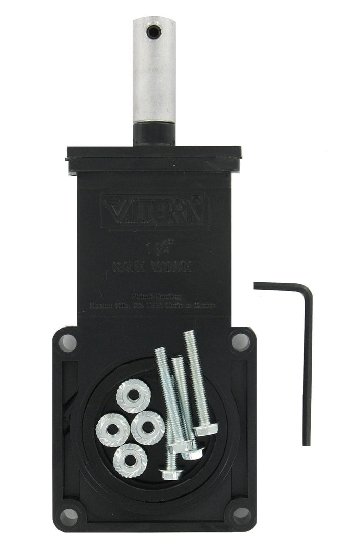 Black Valterra 1-1/2" RV Sewer Waste Gate Valve Body T1001PBC with Hardware - Front View | United RV Parts